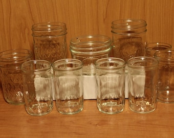 Jelly Jars Juice Glasses ~ Decorated Clear Glass ~ Some Ball Mason Jars ~ Small Tumblers ~ Collectible