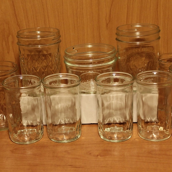 Jelly Jars Juice Glasses ~ Decorated Clear Glass ~ Some Ball Mason Jars ~ Small Tumblers ~ Collectible