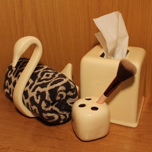 Bathroom Vanity Set by Nova Designs ~ Creamy White ~ Sleek & Elegant Decor ~ Fine Ceramic High Gloss ~ Organizers ~ California Made 1970&#39;s