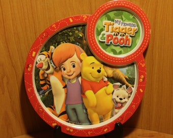 Disney's Child Melamine Plate ~ Disney Store Exclusive ~ Hall Marked ~ Winnie the Pooh ~ Child's Tableware w/ Drink Hold ~Collectible Disney