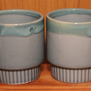 Turquoise Green/Blue Drip Cups ~ Ceramic Coffee/Tea Cups ~ Handled ~ Stackable ~ Vintage Collectible Circa 1970&#39;s Drinkware