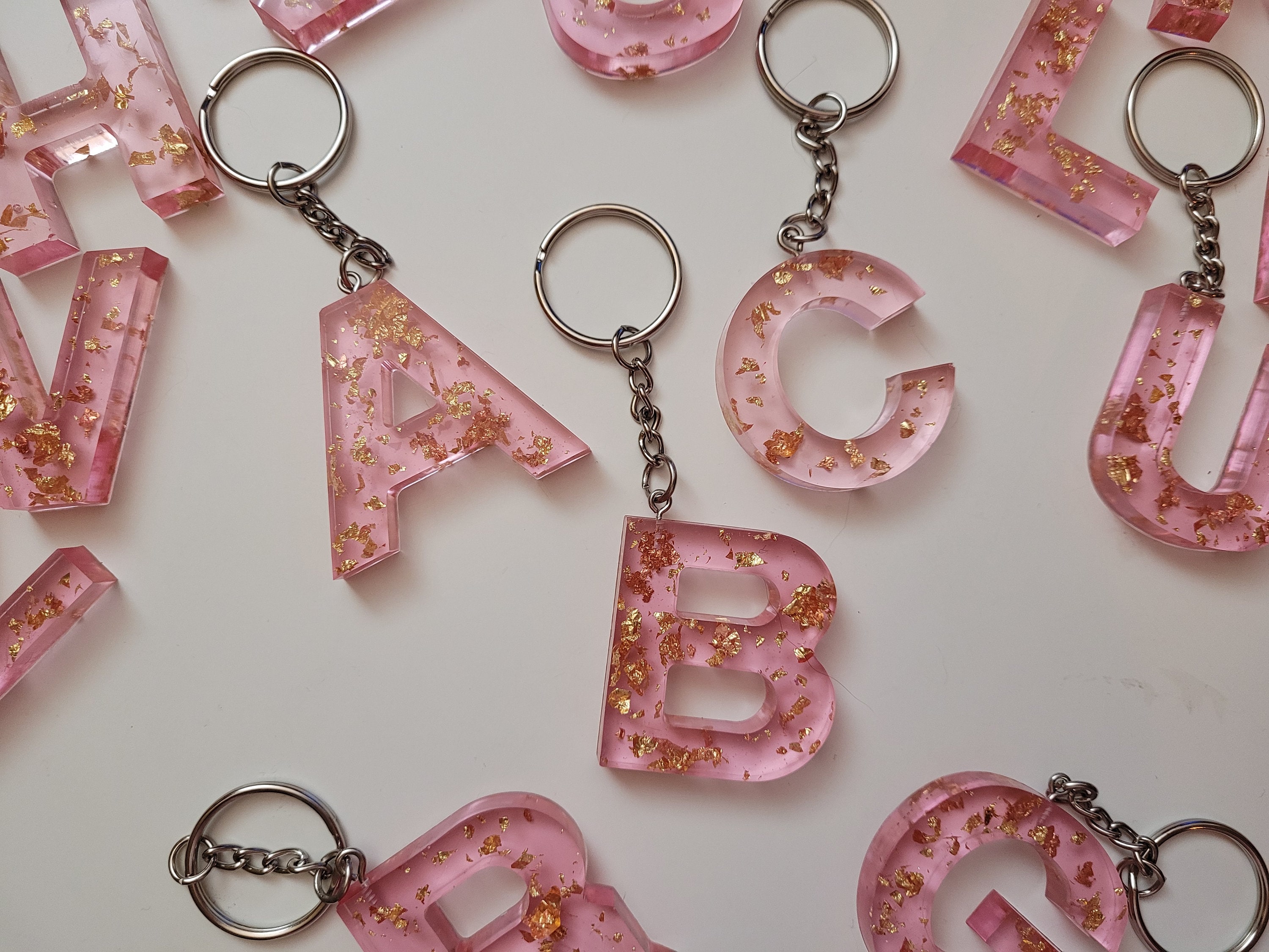 Pink and Purple Transparent Glitter Resin Letter Keychains – Gypsy