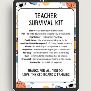 Kit de supervivencia para maestros PDF Descarga digital / Editable Imprimible Regalo de agradecimiento para maestros / Elementos esenciales para la vuelta al cole Presente para maestros