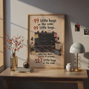 99 Little Bugs in the Code Funny Programmer Meme Poster, Developer Gift Wall Art