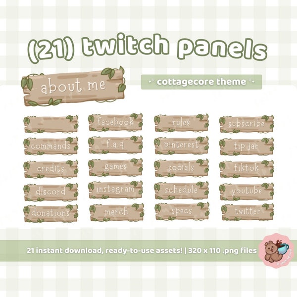 21 Cozy Cottagecore Twitch Panels | Nature Aesthetic Theme | Cute Assets for Streamers