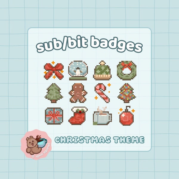 12 Pixel Cozy Christmas Winter Twitch Sub/Bit Badges | Instant Download | Cute Assets for Streamers