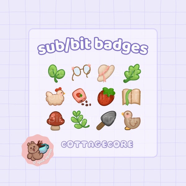 12 Cottagecore Twitch Sub/Bit Badges | Instant Download | Cute Assets for Streamers