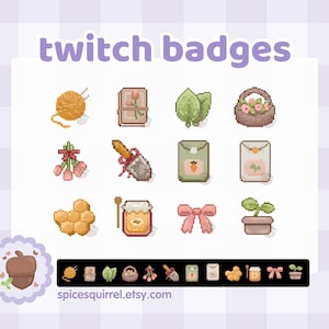 Emblemas aconchegantes de pixel Cottagecore para streamers do Twitch | Conjunto completo de emblemas de bits/subs / Jardim / Fazenda / Natureza / Aconchegante / Pixel Art / Pré-fabricado