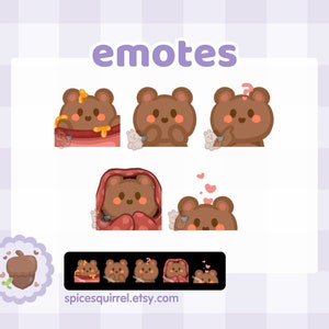 Mini paquete de gestos de oso pardo para Twitch Streamers / Kawaii Estética / Lindo / Simple y Suave / Arte prefabricado