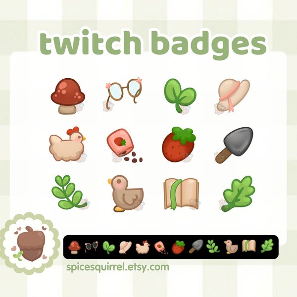 12 Cottagecore Twitch Sub/Bit Badges | Instant Download | Cute Assets for Streamers