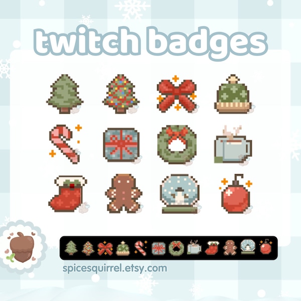 12 Pixel Cozy Christmas Winter Twitch Sub/Bit Badges | Instant Download | Cute Assets for Streamers