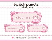 Pixel Coquette Pink Café Twitch Panels – Cozy Bunny | 36 Cozy Stream Panels | Twitch