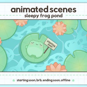 Animierter und Statischer Gemütlicher Frosch Lotus Pond Stream Screen Pack | Twitch, OBS, Streamlabs Kompatibel | Beginnend, Endend, BRB,Offline