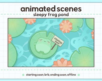 Animated and Static Cozy Frog Lotus Pond Stream Screen Pack | Twitch, OBS, Streamlabs Compatible | Starting, Ending, BRB, Offline