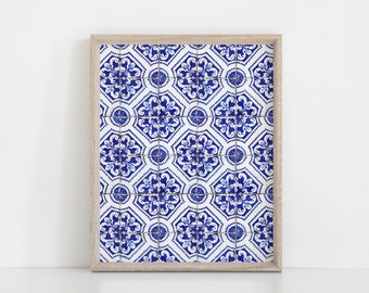 Portuguese Tile Print, Blue Tiles Print, Indigo Blue Decor, Azulejo Print Poster, Blue Azulejo Poster, Portuguese Wall Art, Home Decor