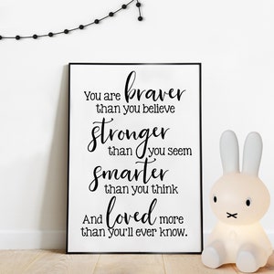 You are braver than you believe... - A.A. Milne, Nursery Decor, Inspirational Quote, Instant Download, Printable Art, Poster, Print