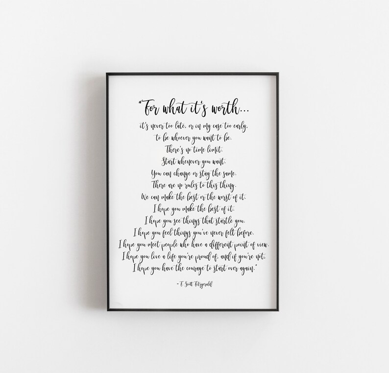 F. Scott Fitzgerald for What Its Worth Quote Printable Etsy Australia