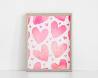 Watercolour Hearts, Valentines day print, Heart Print, Valentines Day Printables, Valentines day decor, Valentines wall art, Hearts