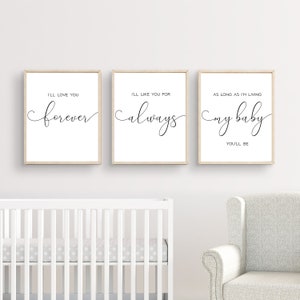 I&#39;ll Love You Forever Print, Nursery Wall Art, Baby Shower Gift, Nursery Decor, Baby Girl Nursery, Baby Boy Nursery, Set of 3 Prints