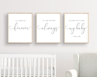 I'll Love You Forever Print, Nursery Wall Art, Baby Shower Gift, Nursery Decor, Baby Girl Nursery, Baby Boy Nursery, Set of 3 Prints