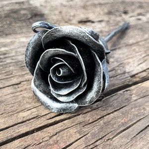 Small forged rose, silver rose, anniversary gift, metal rose sculpture, iron gift,  10th anniversary gift, gift for her, anniversary flowers