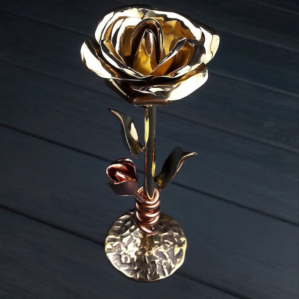 Cadeau du 8e anniversaire pour elle, rose en bronze, cadeau d'anniversaire en bronze, cadeaux d'anniversaire de 8 ans, cadeau pour elle, fleurs en bronze