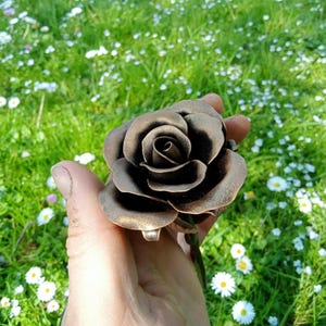 Small forged rose with stand, anniversary gift, metal rose sculpture, iron gift,  6th anniversary gift, gift for her, anniversary flowers