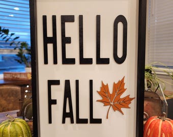 Handmade Hello Fall Wood Sign | 3D Maple Leaf Autumn Decor