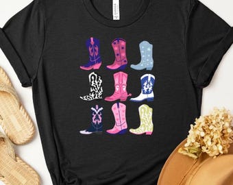 Boho Cowgirl Boots Graphic Tee: Western Fashion T-Shirt