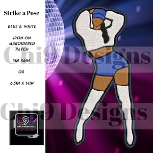 Frauen Eisen auf gestickten Patch, Afroamerikaner, Strike eine Pose, blau & weiß
