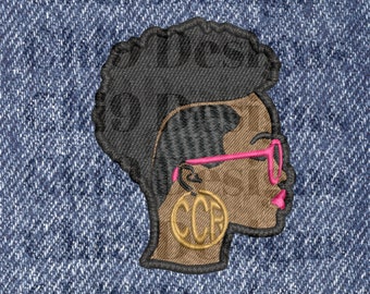 Monogramed Side View Afro Iron on Patch
