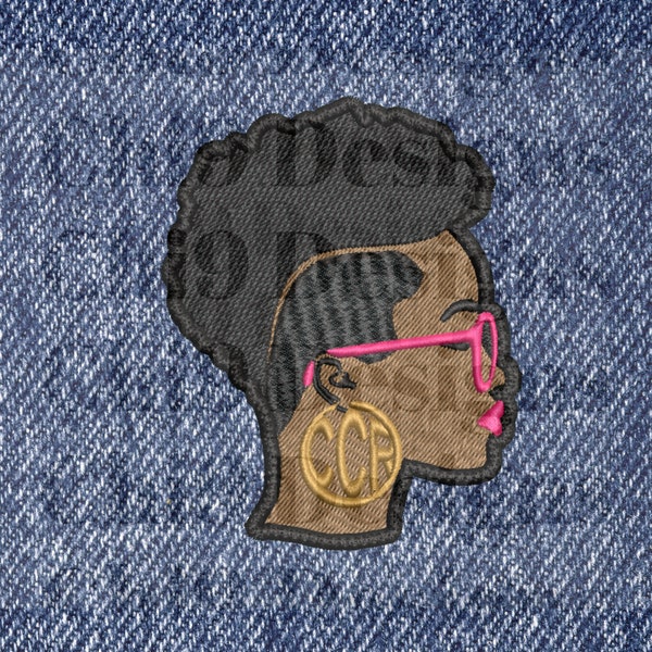 Monogramed Side View Afro Iron on Patch