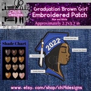 Patch bordado de formatura de melanina: azul e branco, para passar a ferro/costurar