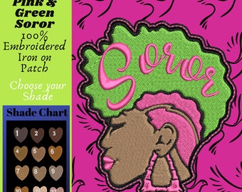 Pink & Green Soror Embroidered Patch, African American Patch