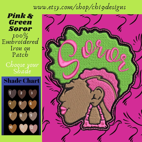 Pink & Green Soror Embroidered Patch, African American Patch