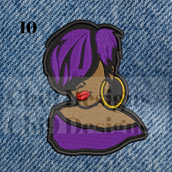 Woman Patch 2, Blue Hairstyle, Embroidered Iron on Patch, Afrocentric Patch 10