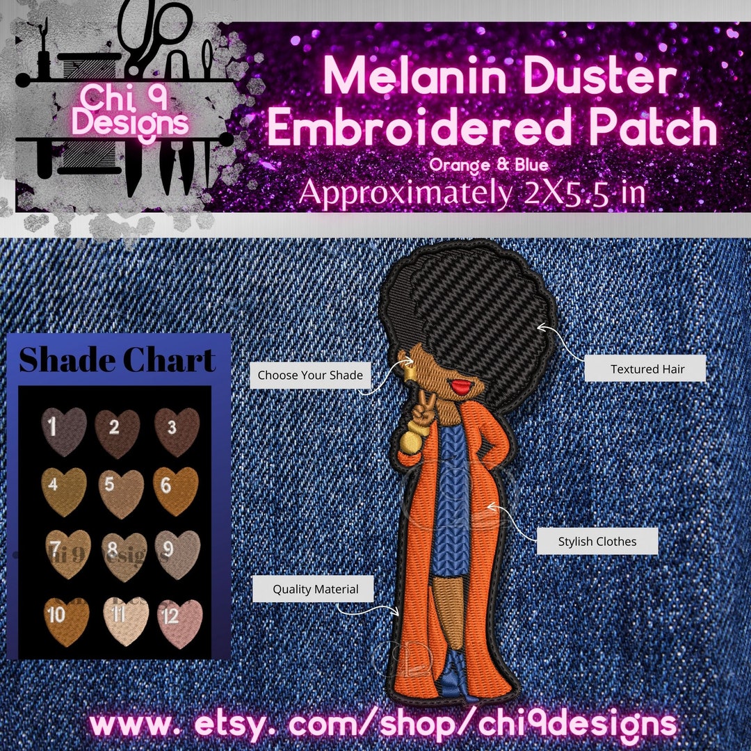 Melanin Duster Embroidered Patch: Orange & Blue, 2x5.5 In - Etsy