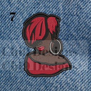 Woman Patch 2, Blue Hairstyle, Embroidered Iron on Patch, Afrocentric Patch 7