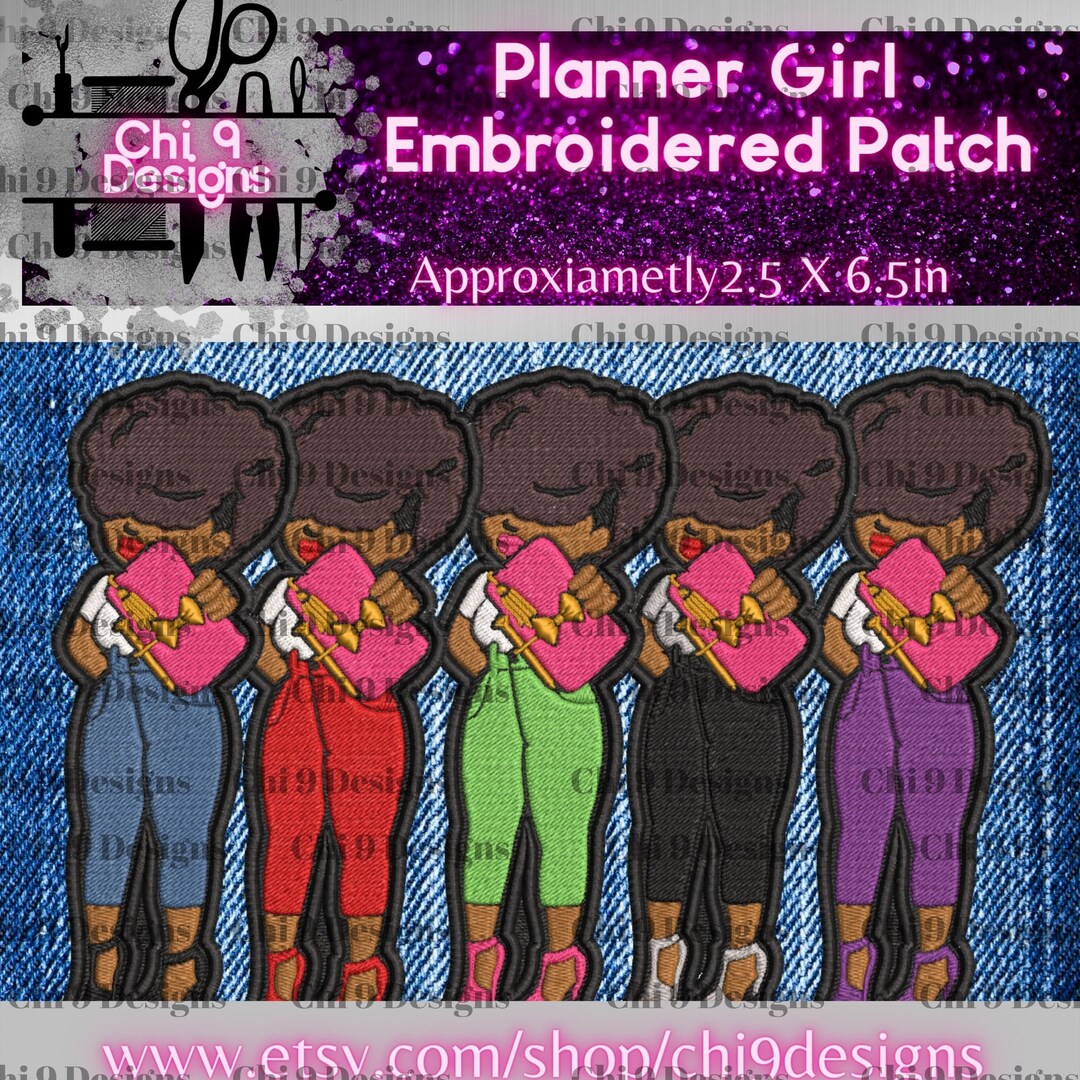 Planner Girl Embroidered Patch, Full Body Patch, Cocoa Twins, Chi9designs, 100 Adhesive Patch