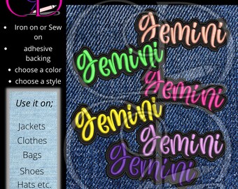 Gemini Embroidered Patch: Iron On or Sew On