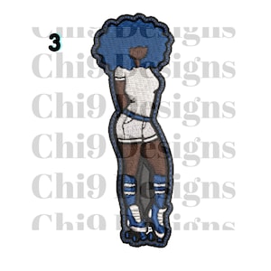 Afrocentric Patch, Skate Girl, Embroidered Iron On Patch,Blue&White,Patch3