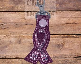 Blinged Pink Awareness Ribbon Key Fob