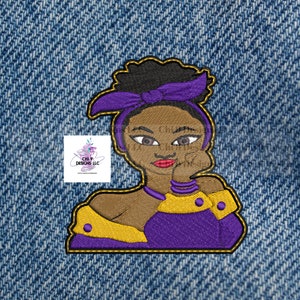 Afro Diva Patch 7, Gold white Patch, Embroidered Iron On Patch