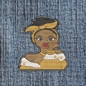 Afro Diva Patch 7, Gold white Patch, Embroidered Iron On Patch