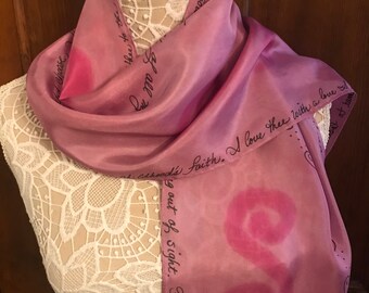 Beatles And I Love Her lyrics written on hand dyed silk scarf CLEARANCE