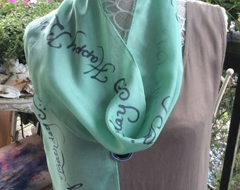 Happy Birthday personalized with the name of the Birthday Girl, handwritten hand dyed silk scarf the color of your choice