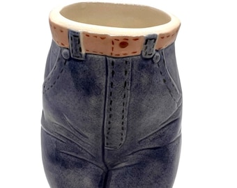 Vintage Levi Blue Jeans Denim Hobbyist Ceramic Pottery Planter Vase
