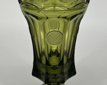 Fostoria Coin Glass 12 3/4&quot; Covered Urn Jar Olive Green