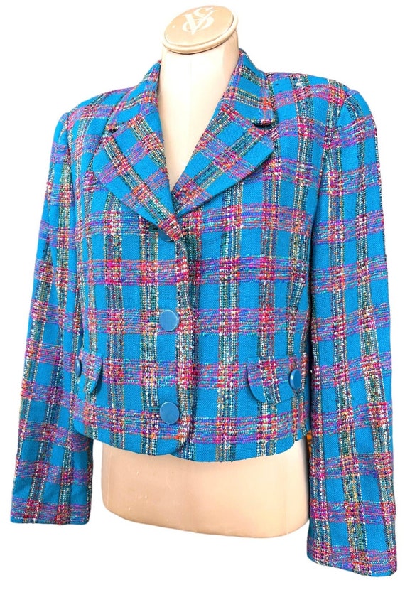 Ann May 100% Woven Silk Crop Blazer Jacket Womens 