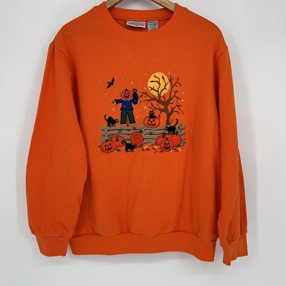 90s Streetwear Halloween Sweatshirt Embroidered P… - image 1